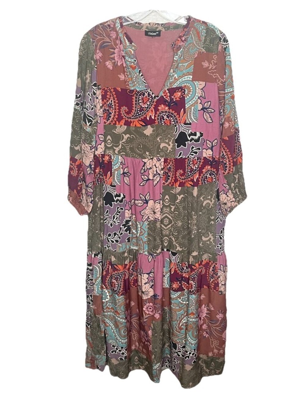 Tolani Patchwork Floral Paisley Boho Maxi Dress Womens Small Viscose India Prair